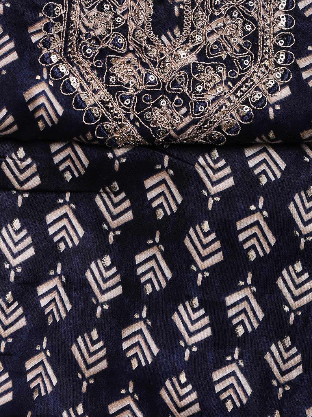 Neck Embroidered Cotton Blend Unstitched Suit With Dupatta