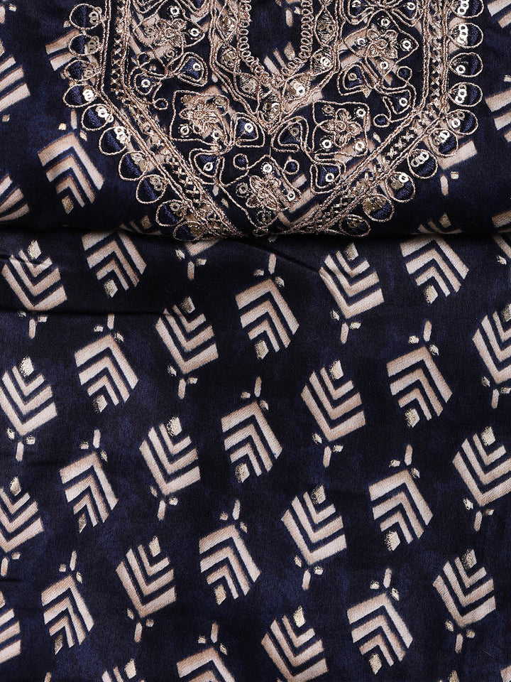 Neck Embroidered Cotton Blend Unstitched Suit With Dupatta
