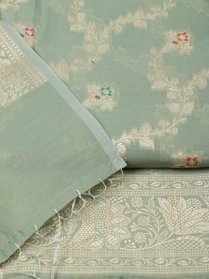 Woven Design Chanderi Unstitched Suit With Pant &amp; Dupatta