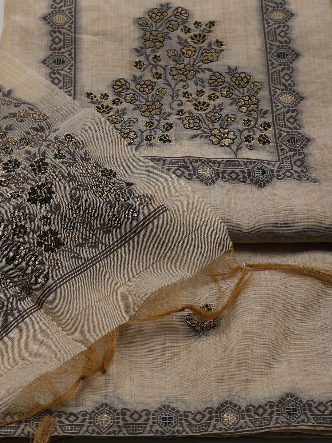 Woven Design Chanderi Unstitched Suit With Dupatta