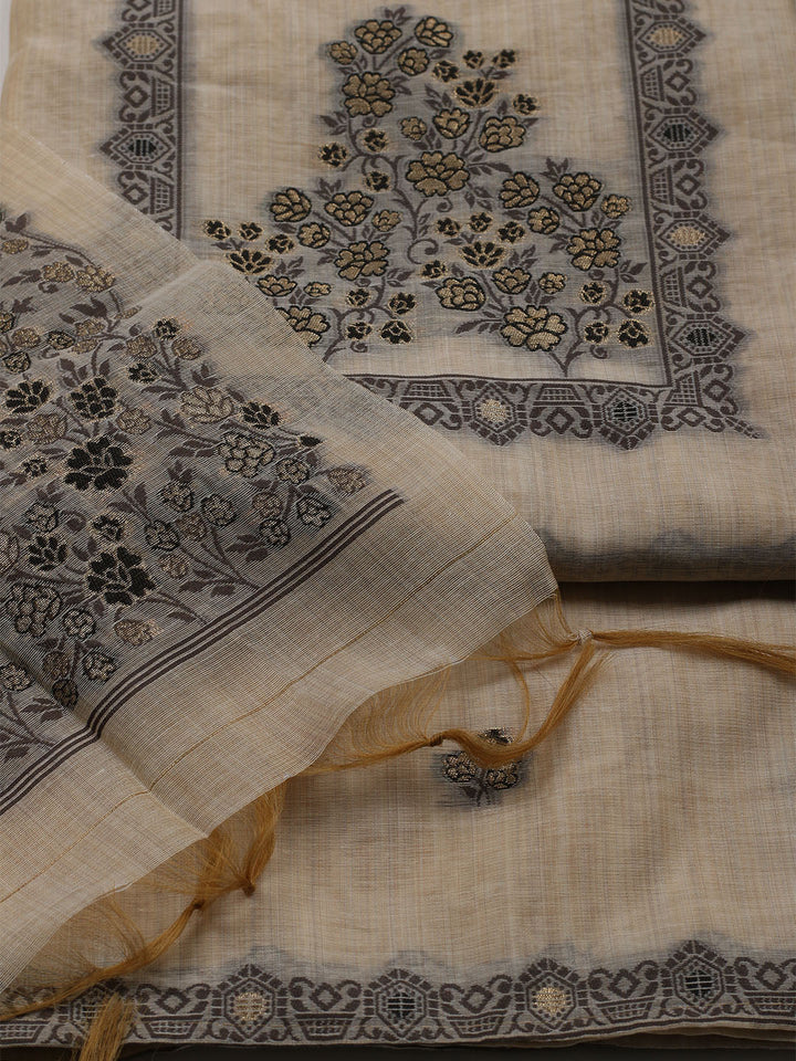 Woven Design Chanderi Unstitched Suit With Dupatta