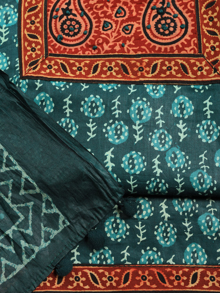 Printed Cotton Blend Unstitched Suit With Pant &amp; Dupatta