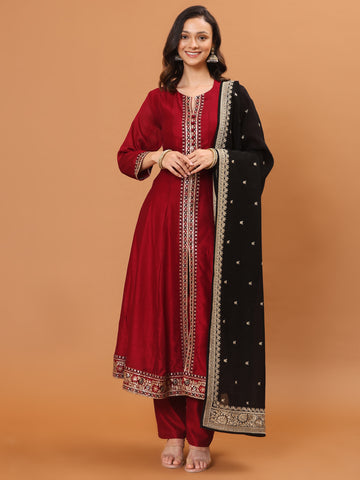 Zari Embroidery Handloom Kurta With Pants & Dupatta