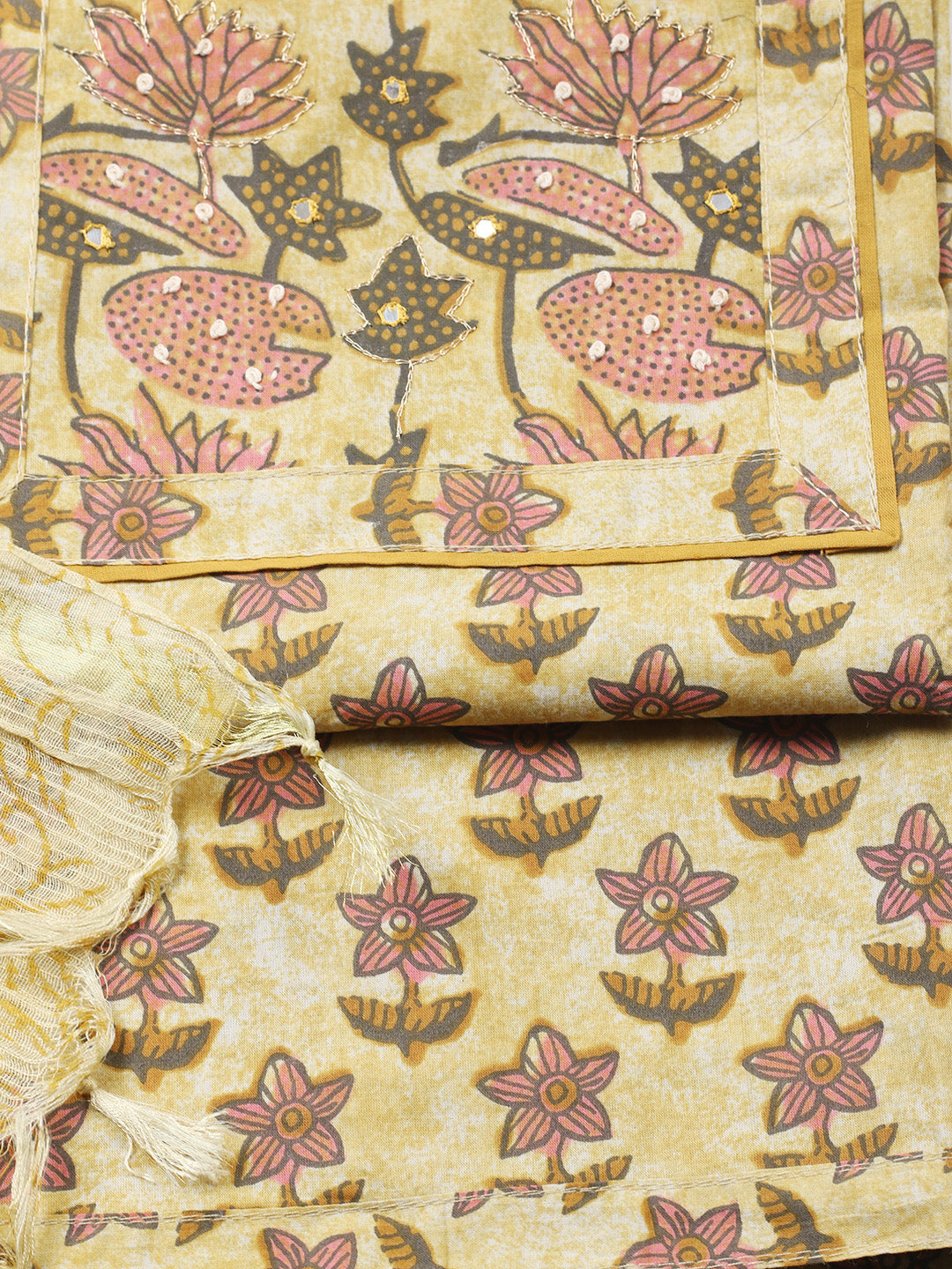 Printed Cotton Blend Unstitched Suit With Pant &amp; Dupatta