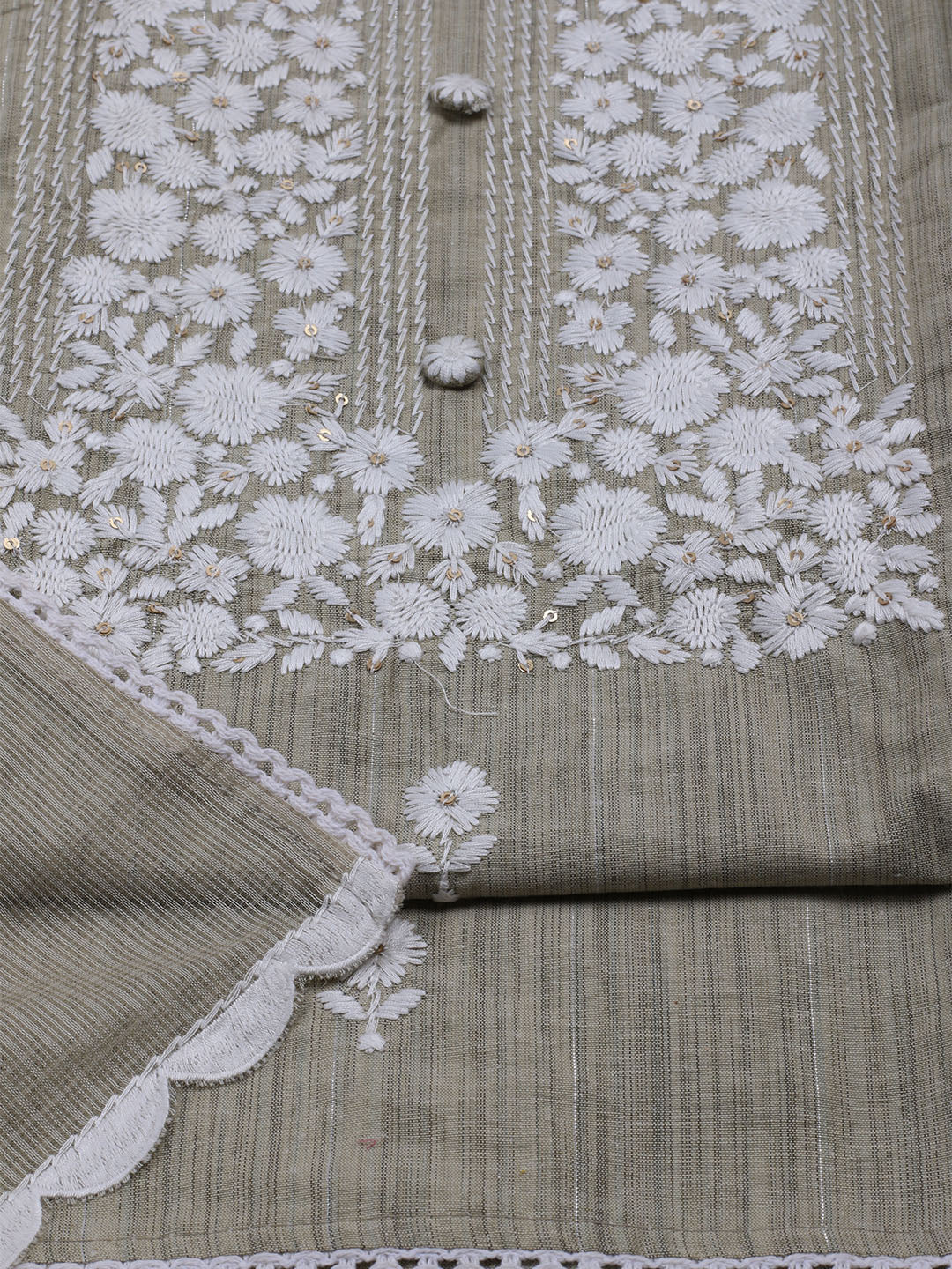 Neck Embroidered Cotton Blend Unstitched Suit With Dupatta