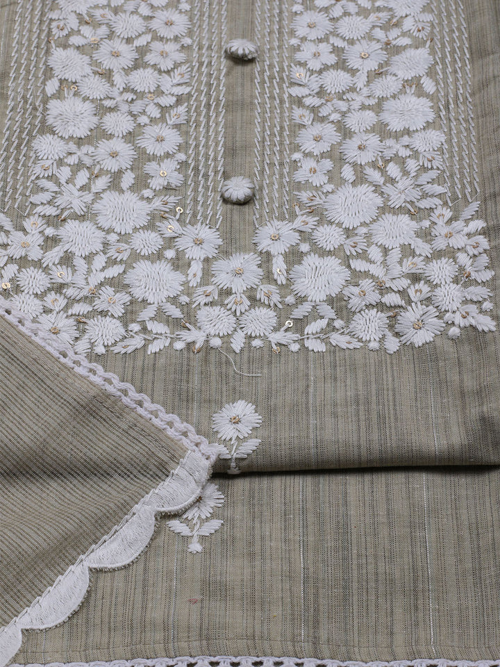 Neck Embroidered Cotton Blend Unstitched Suit With Dupatta