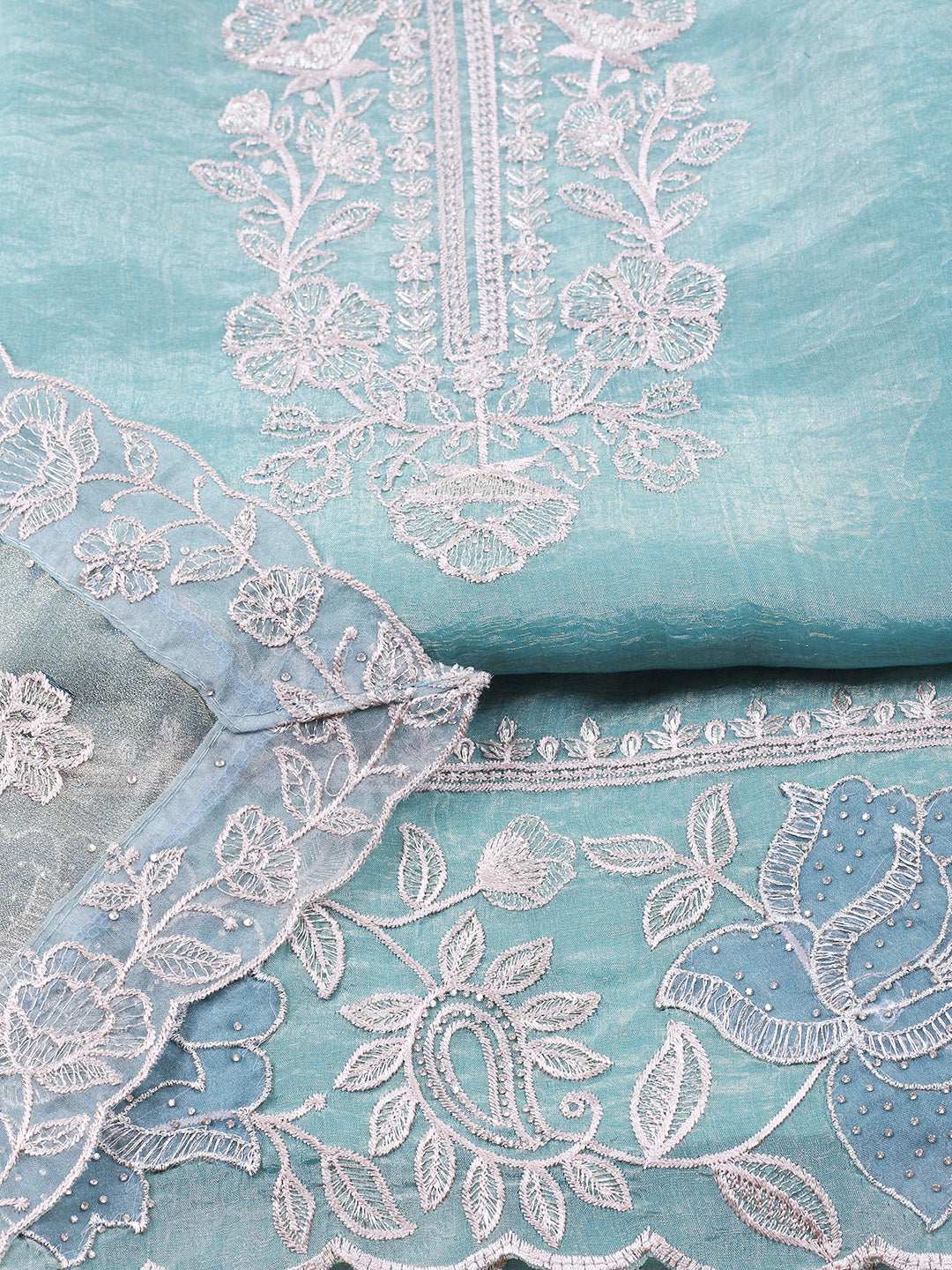 Embroidered Tissue Unstitched Suit With Pant &amp; Dupatta