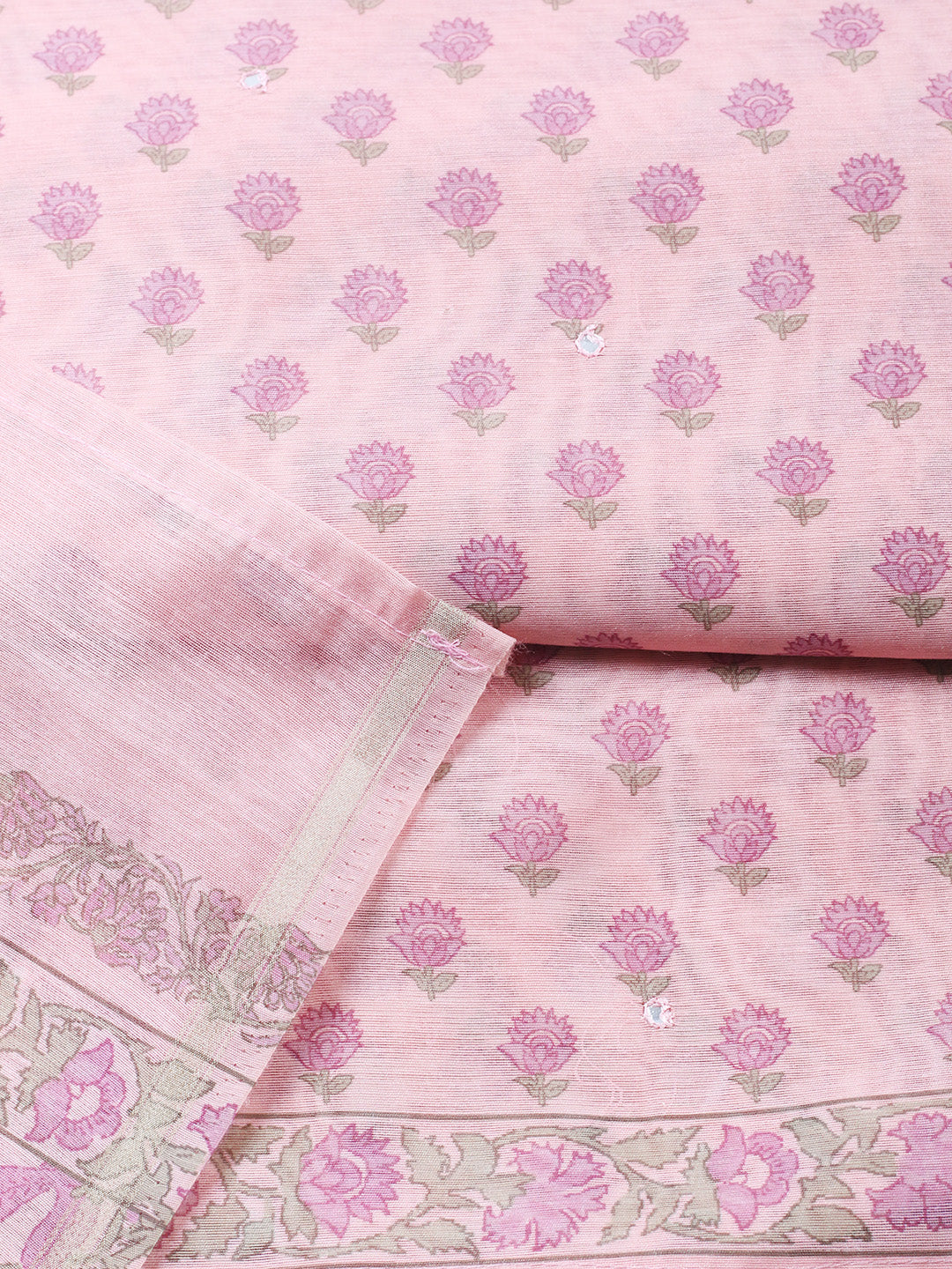 Printed Chanderi Unstitched Suit With Pant &amp; Dupatta