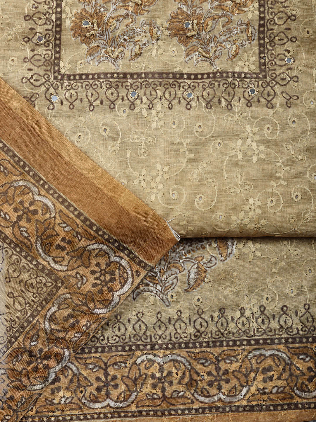 Embroidered Cotton Blend Unstitched Suit With Pant &amp; Dupatta