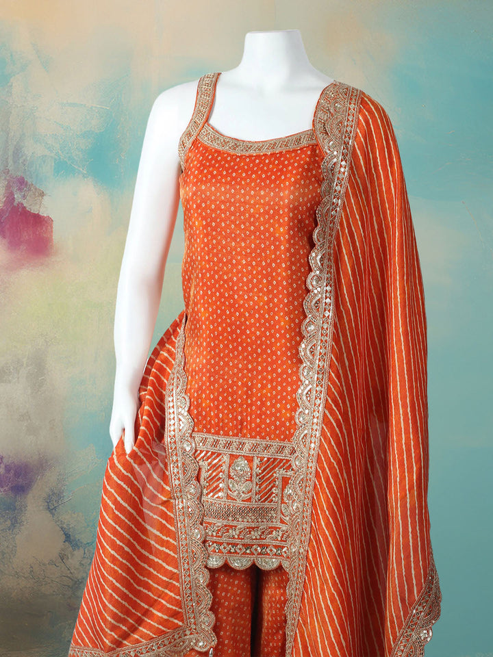 Woven Design Tissue Stitched Kurta With Pant &amp; Dupatta