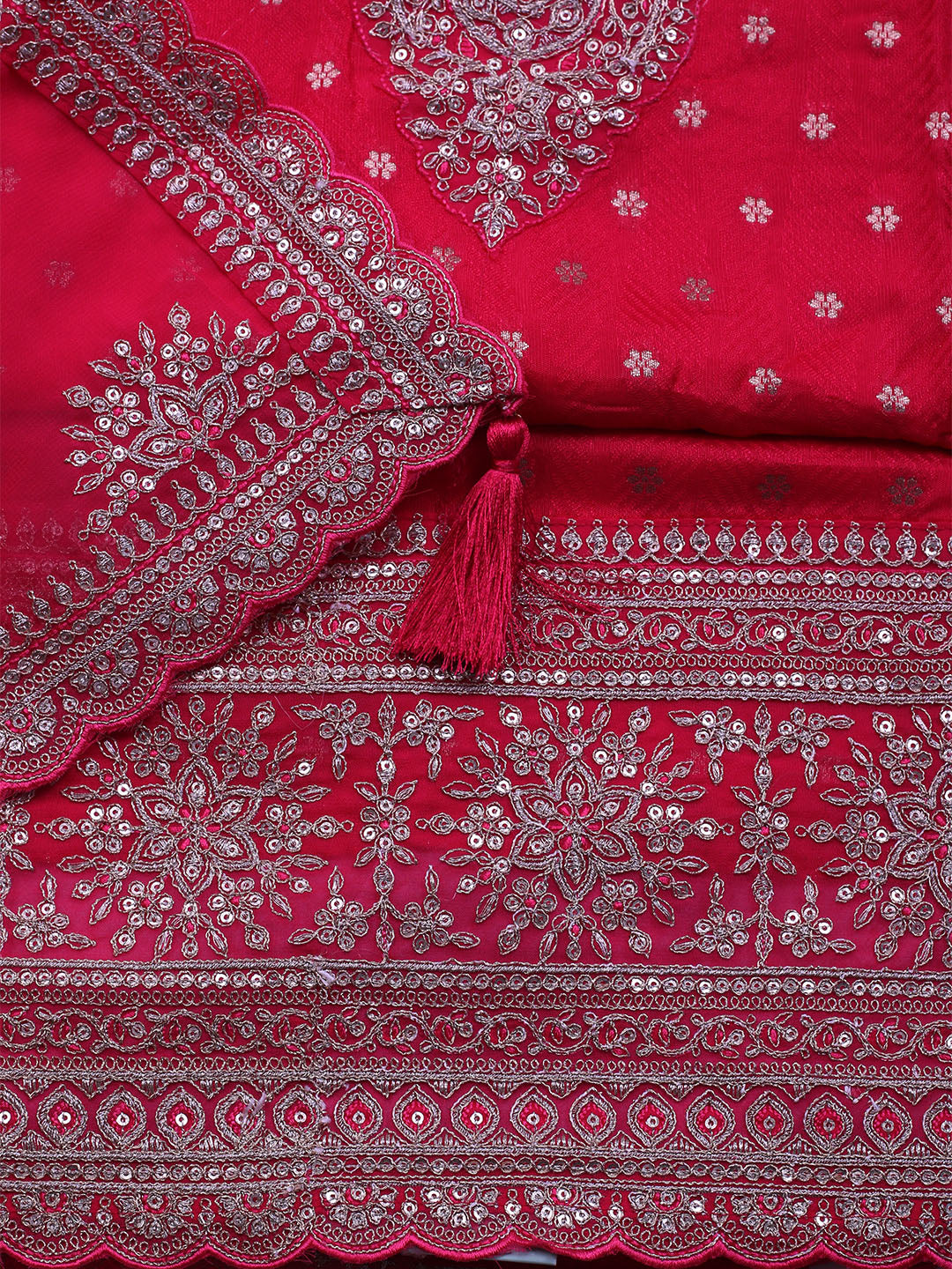 Neck Embroidered Chanderi Unstitched Suit With Dupatta