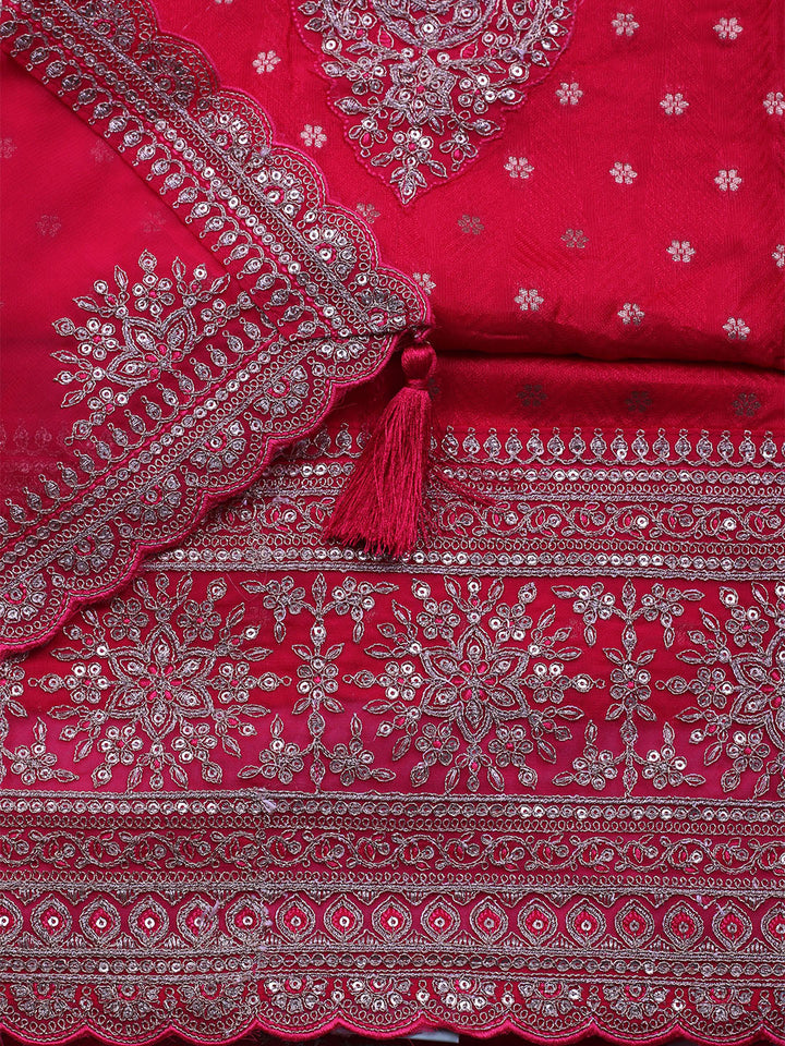 Neck Embroidered Chanderi Unstitched Suit With Dupatta