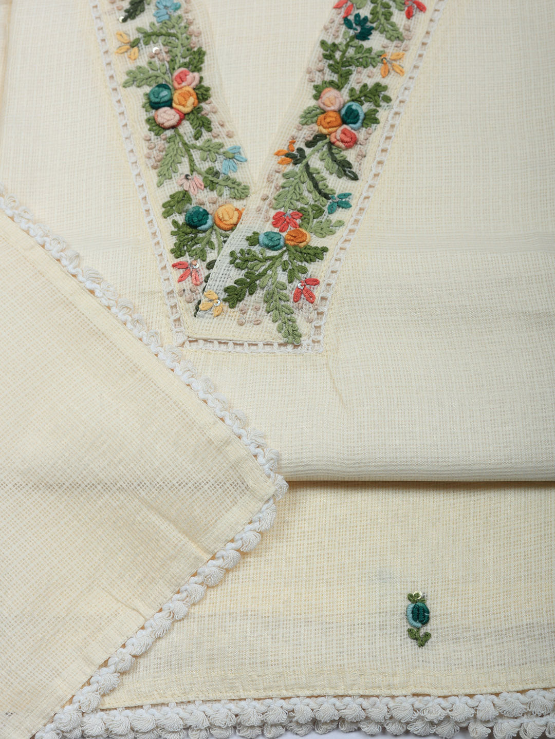 Embroidered Cotton Blend Unstitched Suit With Pant &amp; Dupatta
