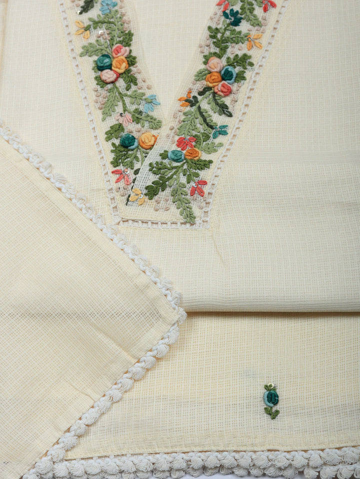 Embroidered Cotton Blend Unstitched Suit With Pant &amp; Dupatta