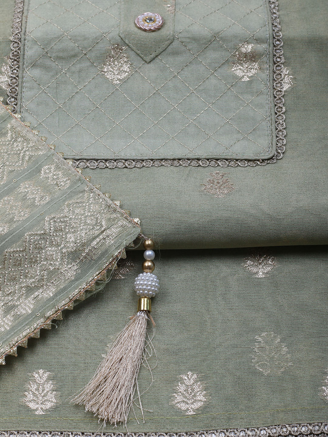 Zari Embroidered Chanderi Unstitched Suit With Dupatta