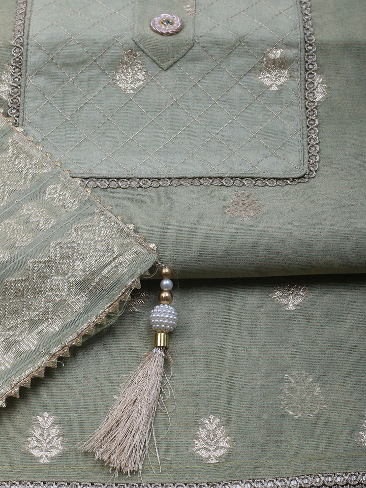 Zari Embroidered Chanderi Unstitched Suit With Dupatta