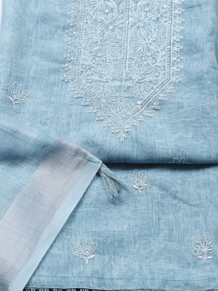 Embroidered Linen Blend UnstitchedSuit With Pant &amp; Dupatta