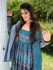 Floral Printed Anarkali Kurta With Legging & Dupatta