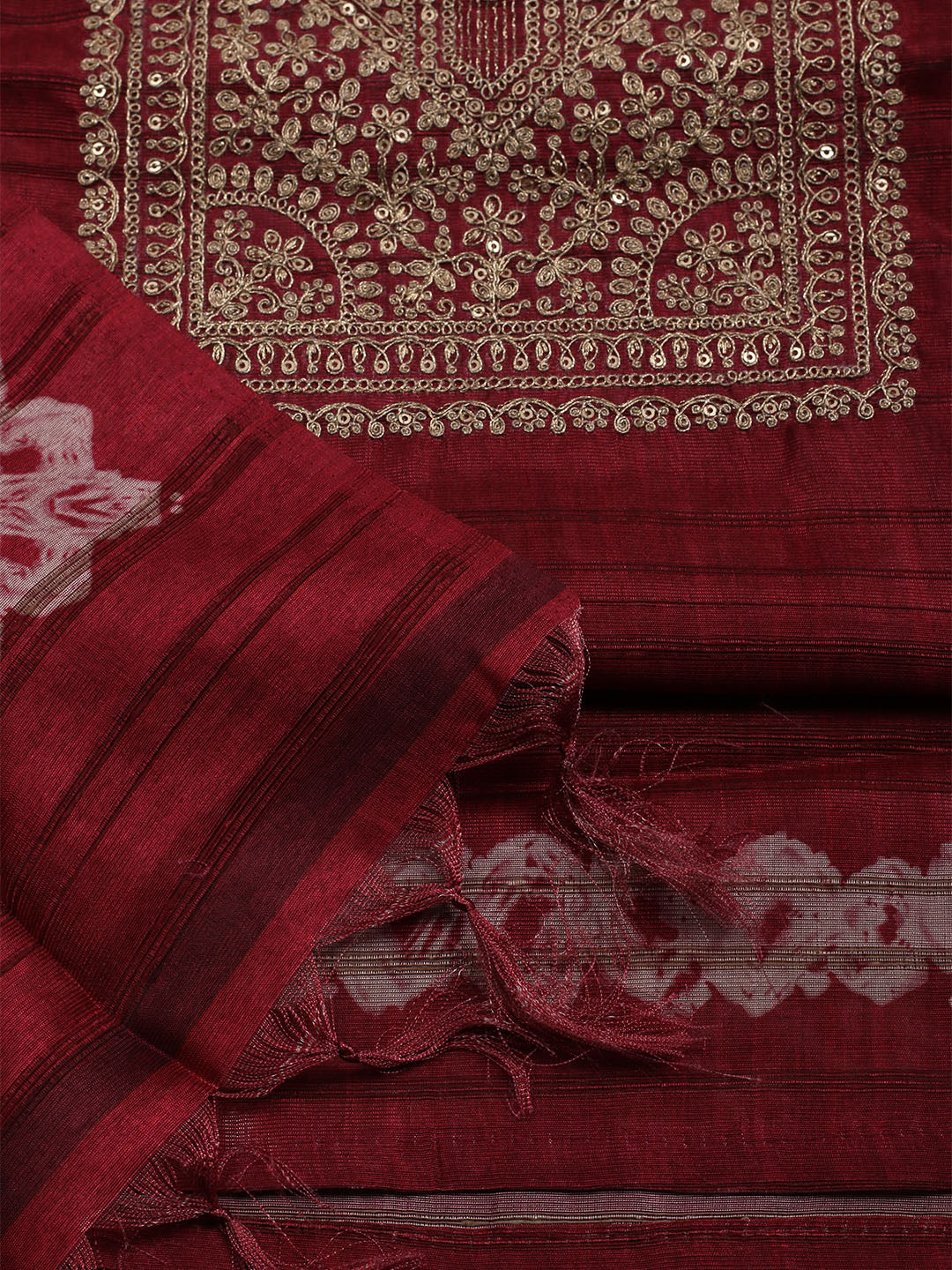 Embroidered Tussar Unstitched Suit With Dupatta