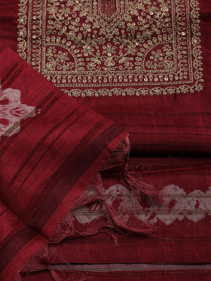 Embroidered Tussar Unstitched Suit With Dupatta