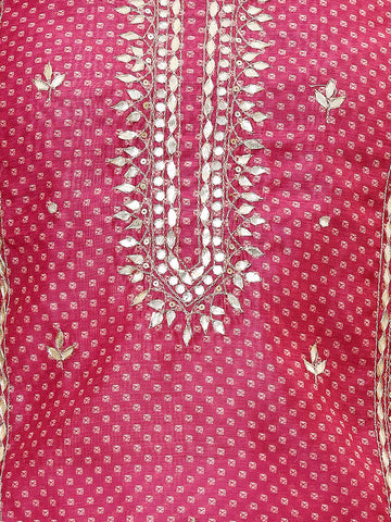 Bandhani Print Chanderi Unstitched Suit Piece With Dupatta