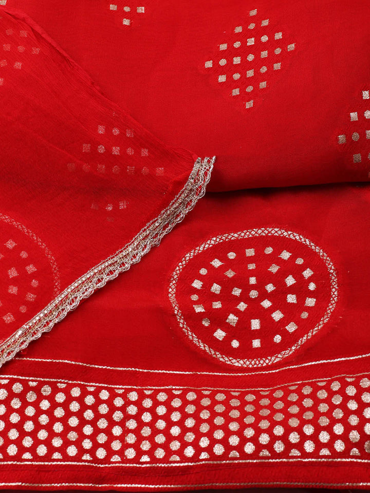 Embroidered Chanderi Unstitched Suit With Pant &amp; Dupatta