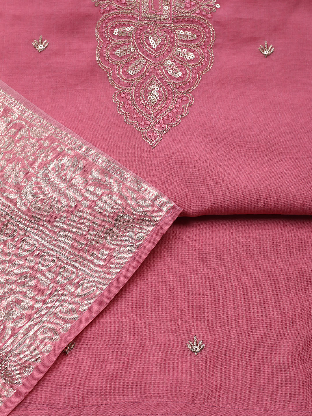 Embroidered Chanderi Unstitched Suit With Dupatta
