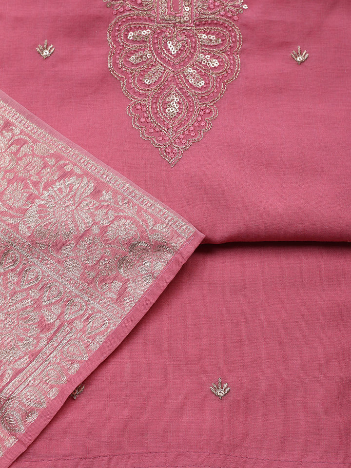 Embroidered Chanderi Unstitched Suit With Dupatta