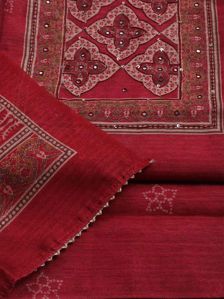 Embroidered Chanderi Unstitched Suit With Dupatta