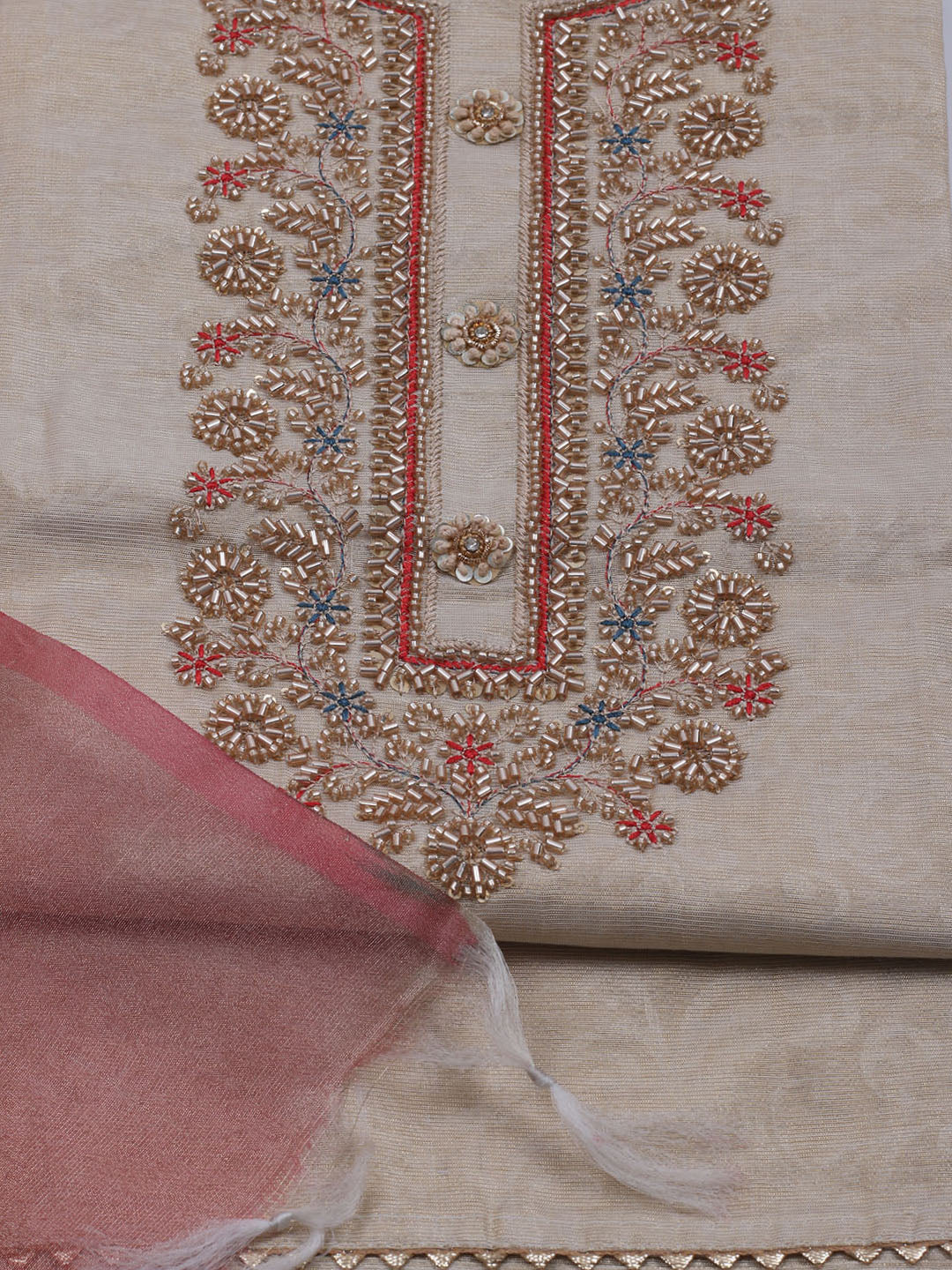 Neck Embroidered Tissue Unstitched Suit With Dupatta