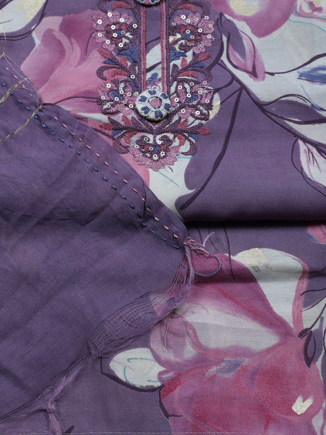 Embroidered Muslin Unstitched Suit With Pant &amp; Dupatta