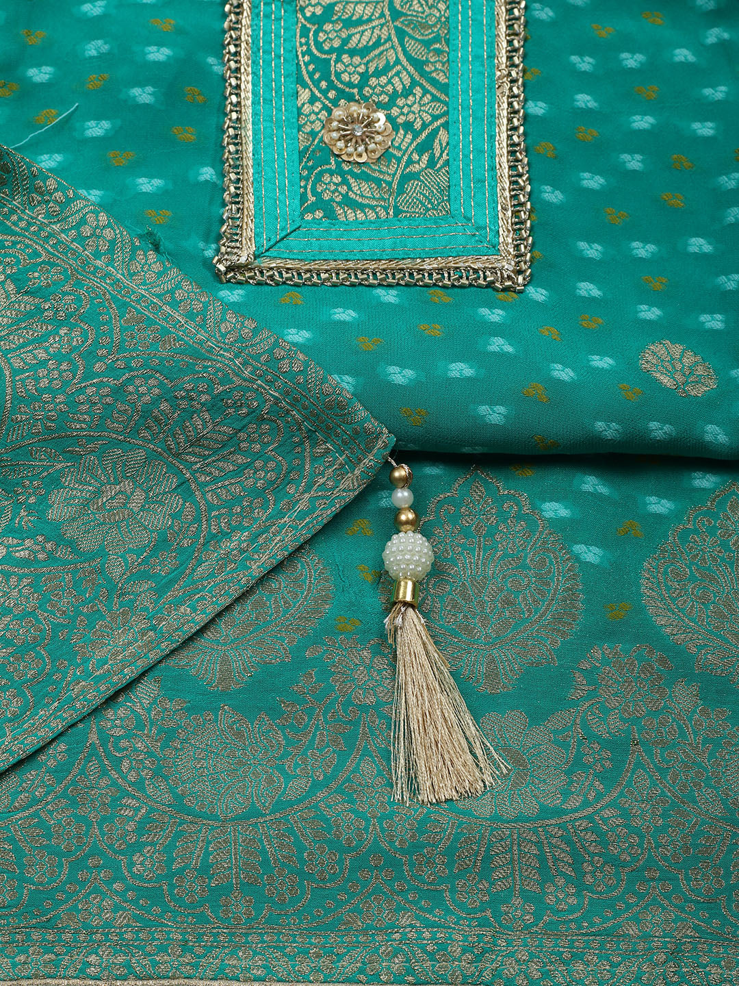 Embroidered Georgette Unstitched Suit With Pant &amp; Dupatta