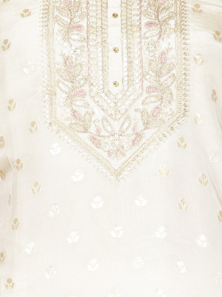 Neck Patti Chanderi Unstitched Suit Piece With Dupatta