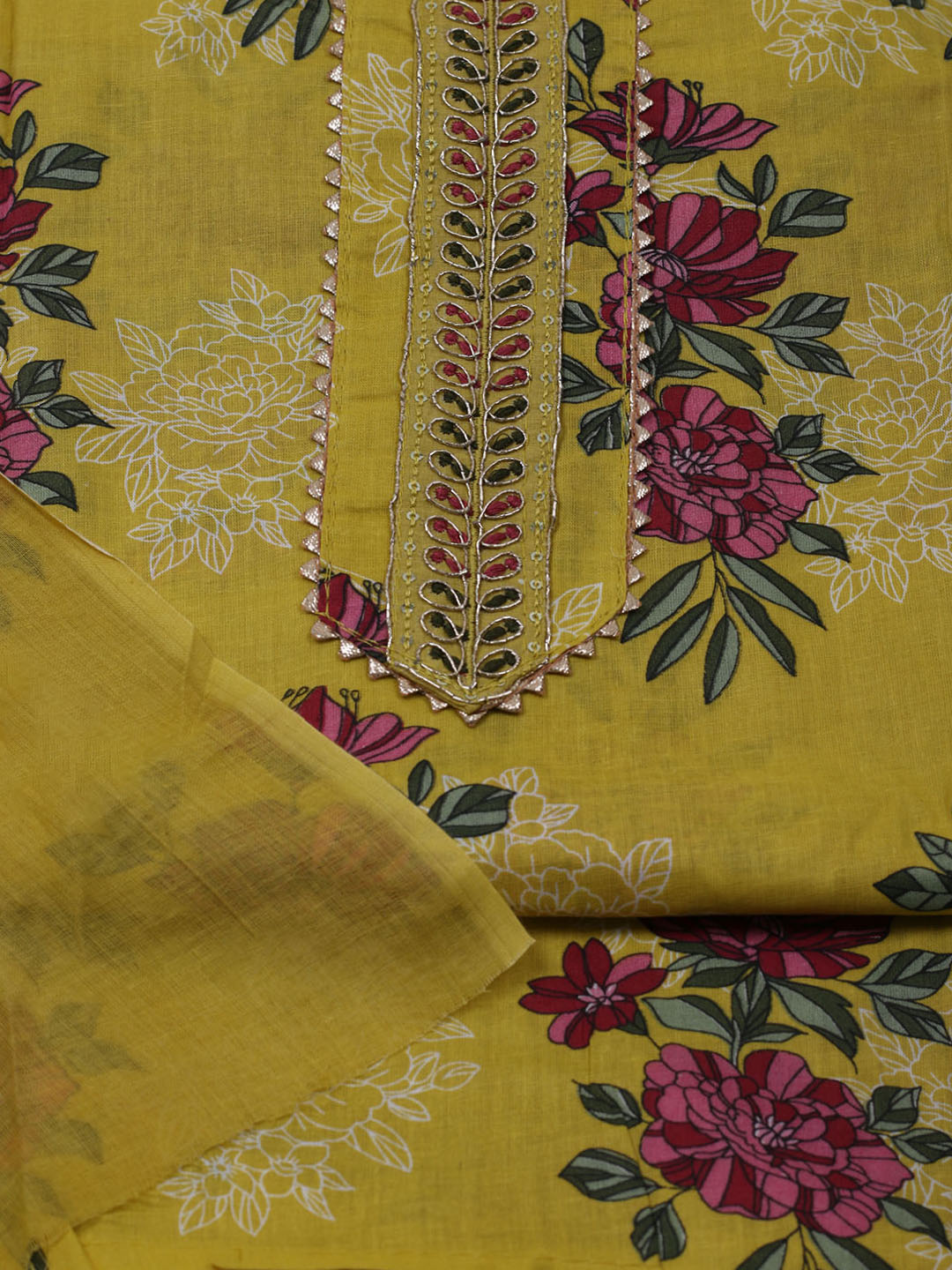 Printed Cotton Blend Unstitched Suit With Dupatta