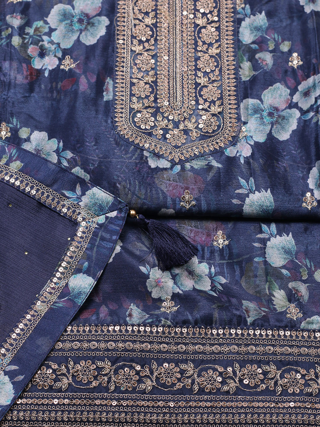 Printed Chinon Unstitched Suit With Pant &amp; Dupatta