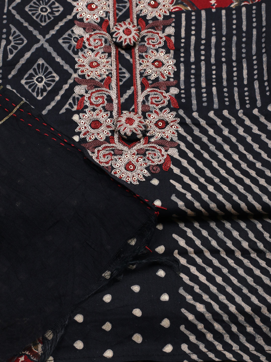 Embroidered Cotton Blend Unstitched Suit With Pant &amp; Dupatta
