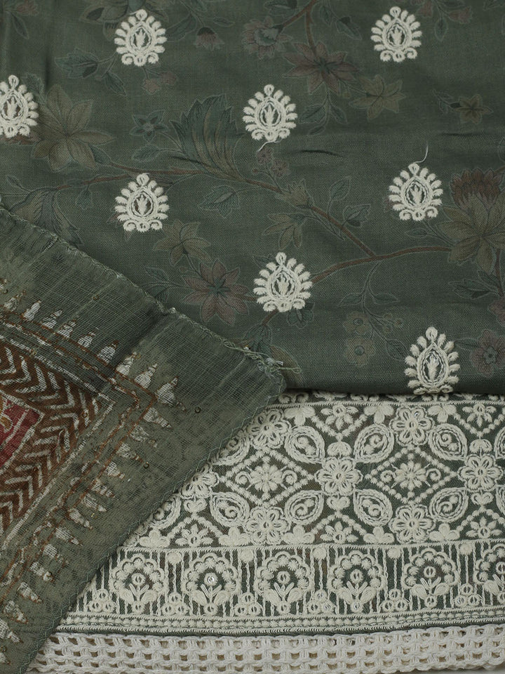 Embroidered Cotton Unstitched Suit With Pant &amp; Dupatta