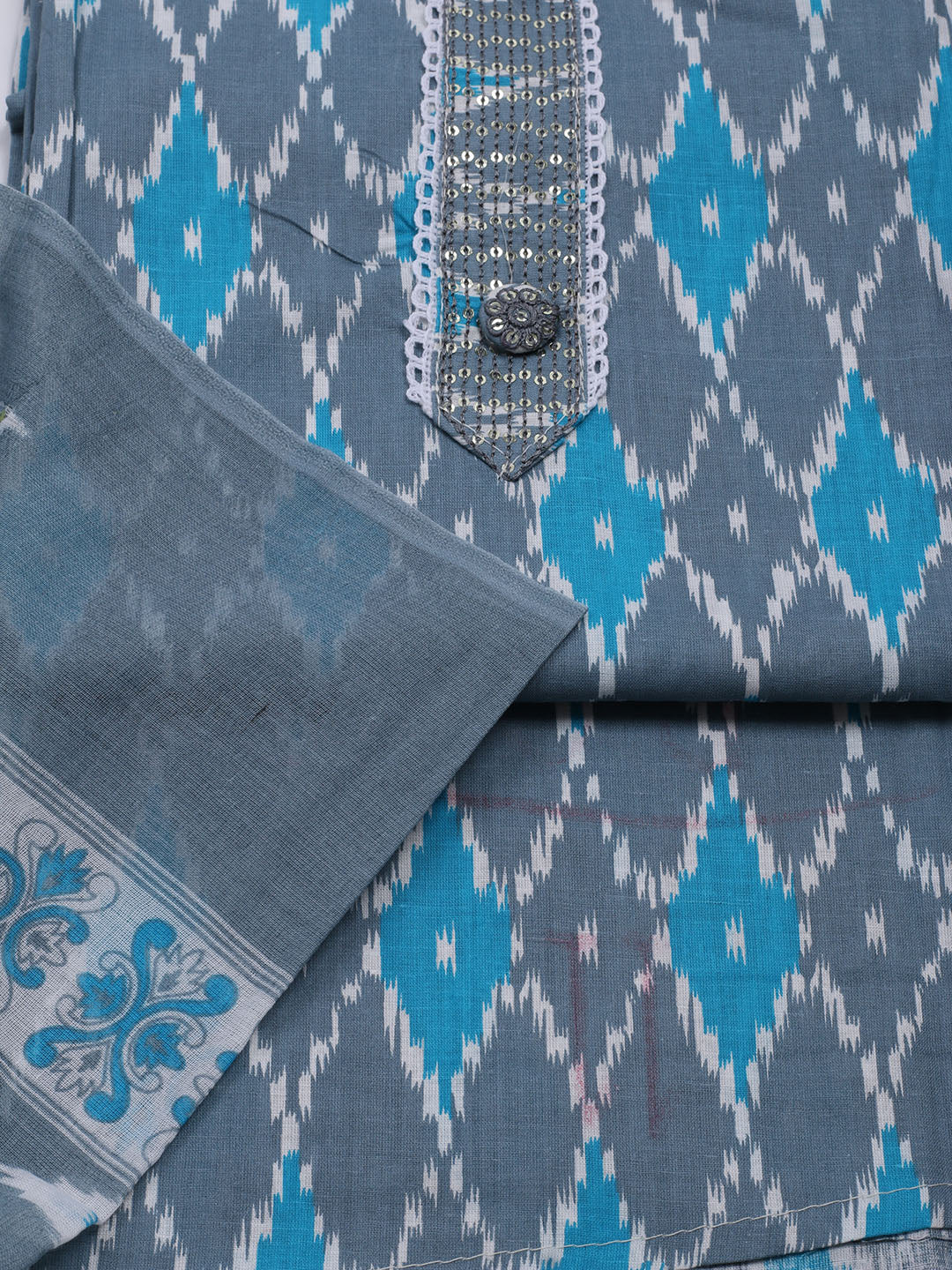 Printed Cotton Blend Unstitched Suit With Dupatta