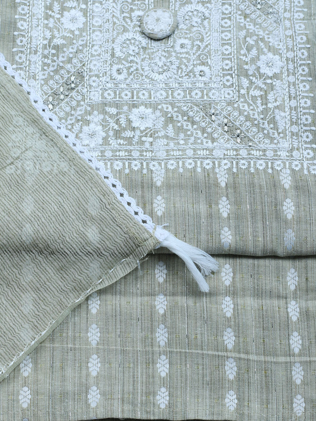 Neck Embroidered Cotton Blend Unstitched Suit With Dupatta