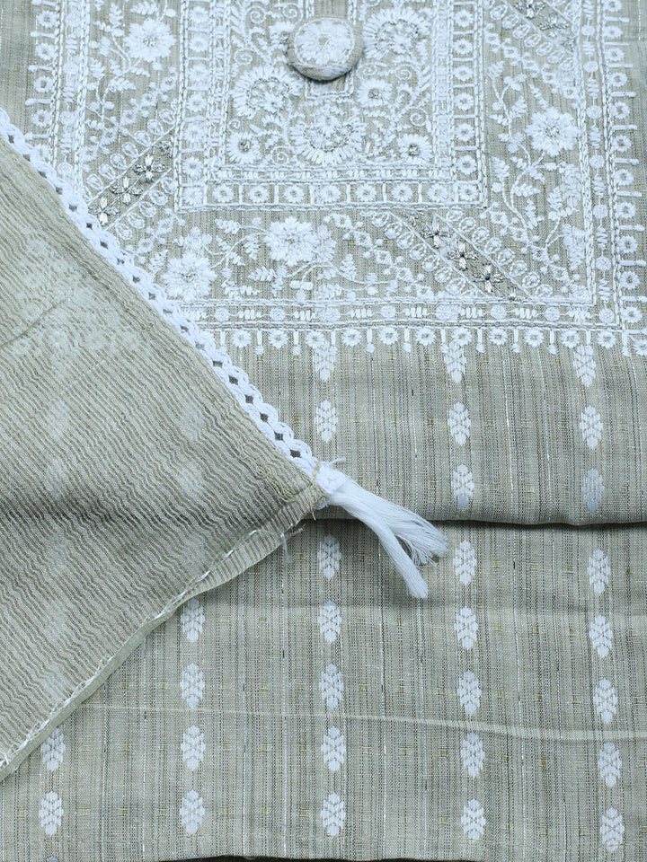 Neck Embroidered Cotton Blend Unstitched Suit With Dupatta