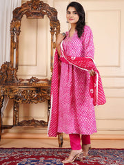 Neck Embroidery Cotton Blend Kurta With Pants & Dupatta