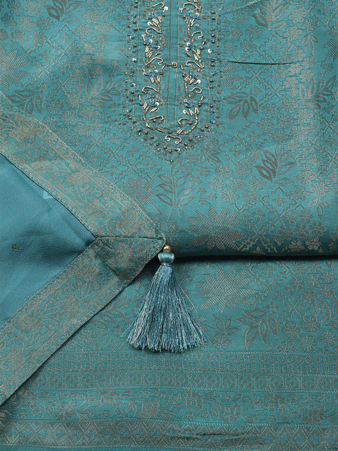 Brocade Chanderi Unstitched Suit With Dupatta