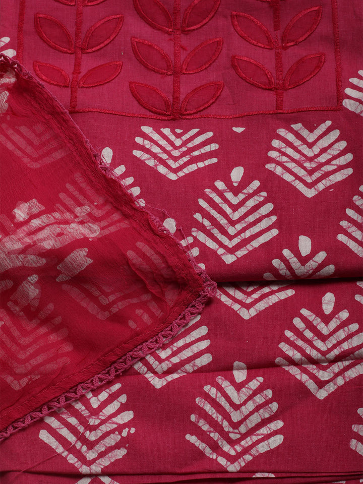 Printed Cotton Blend Unstitched Kurta With Pant &amp; Dupatta