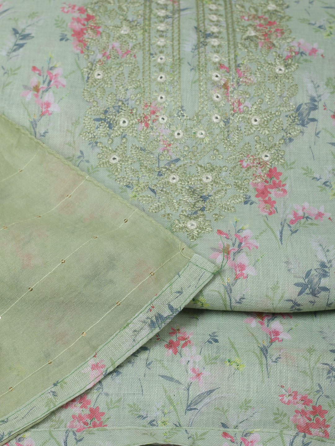 Embroidered Cotton Unstitched Suit With Pant &amp; Dupatta