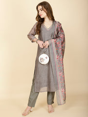 Abstract Print Chanderi Suit Set With Dupatta