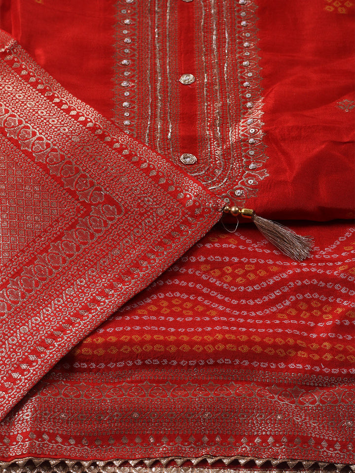 Woven Design Chanderi Unstitched Kurta With Pant &amp; Dupatta