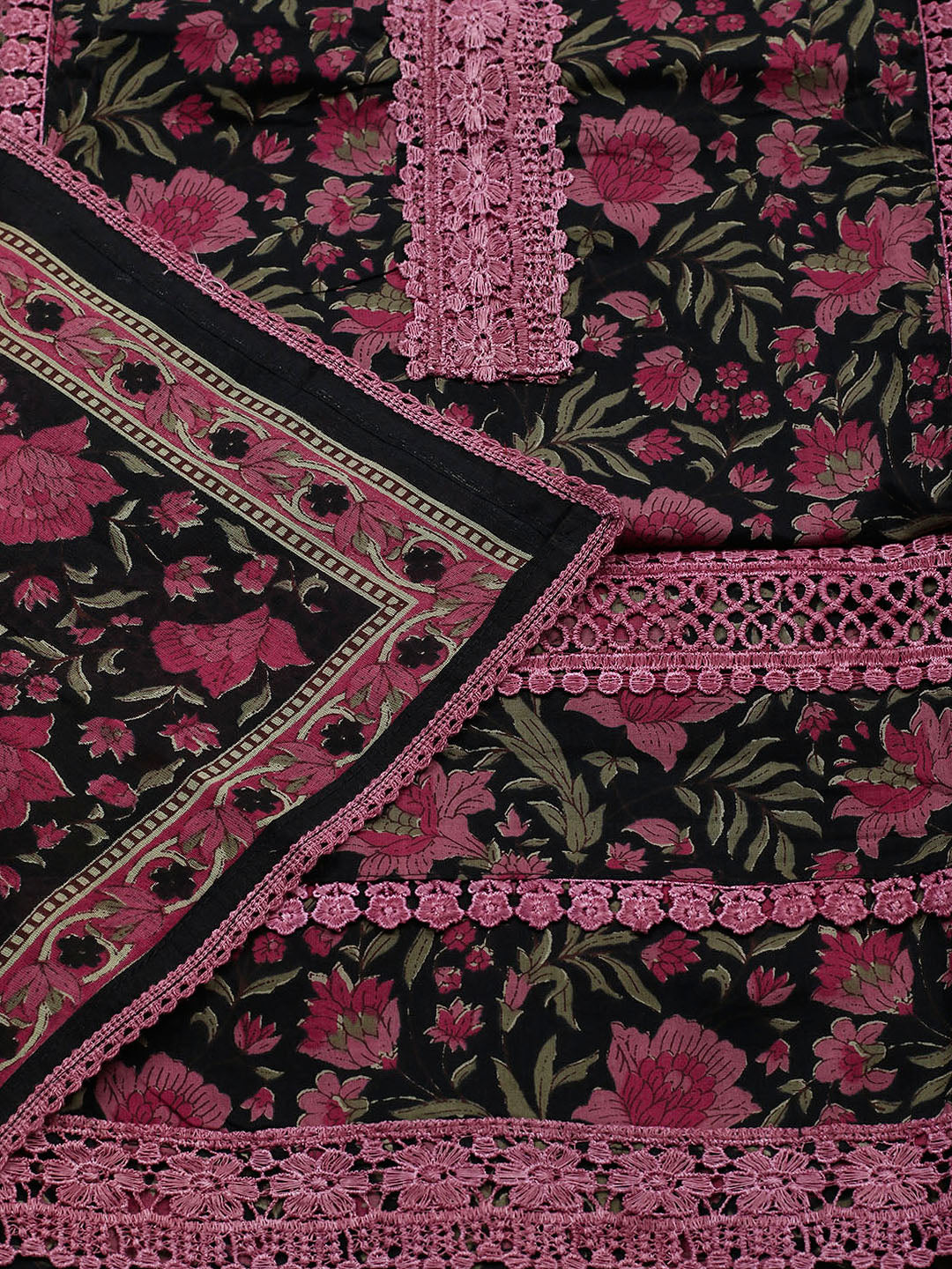 Embroidered Cotton Blend Unstitched Suit With Pant &amp; Dupatta