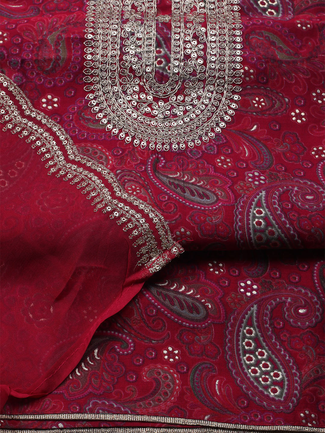 Neck Embroidered Cotton Blend Unstitched Suit With Dupatta