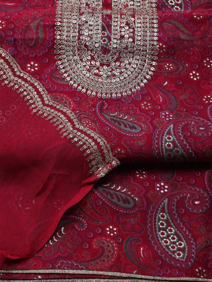 Neck Embroidered Cotton Blend Unstitched Suit With Dupatta