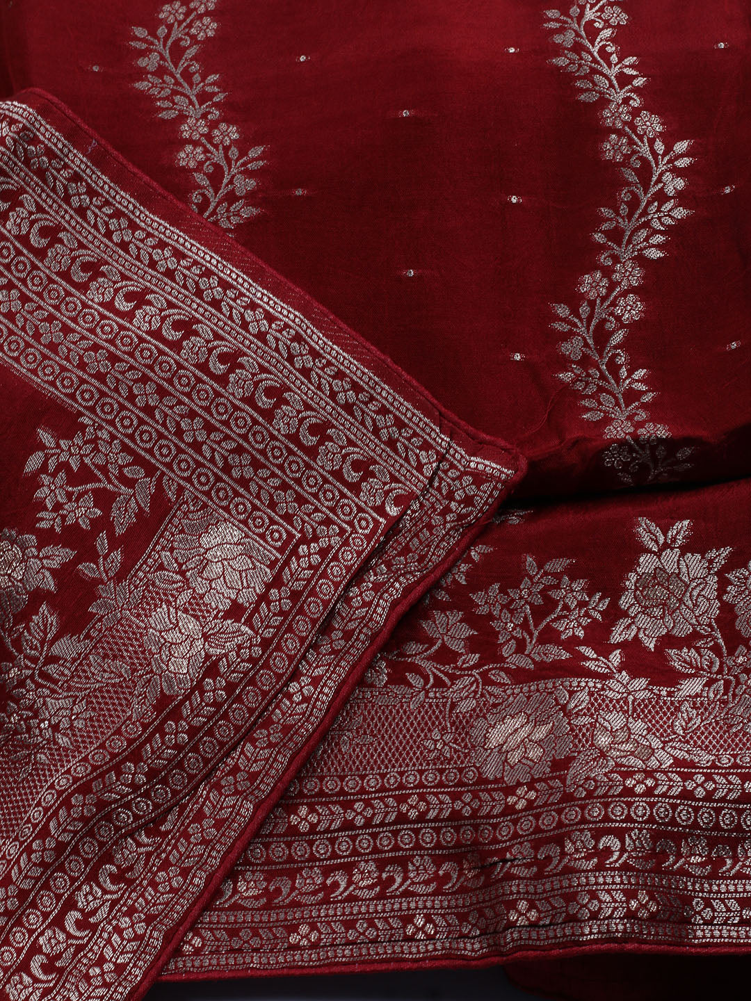 Embroidered Art Silk Unstitched Suit With Dupatta